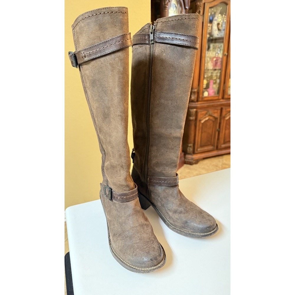 Frye Carmen Womens Knee High Suede riding boots taupe‎ brown side zip boho sz 6